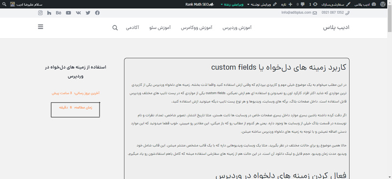 Custom fields on blog page