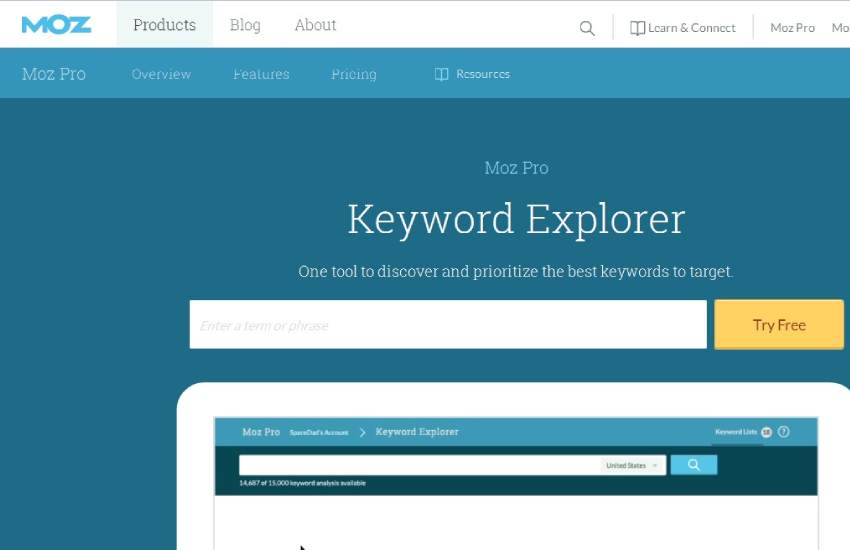 Moz Keyword Explorer 